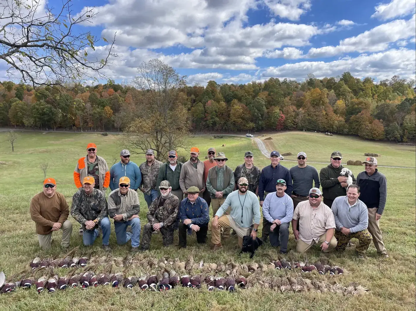 A corporate group with their birds after a day at R&D Adventures