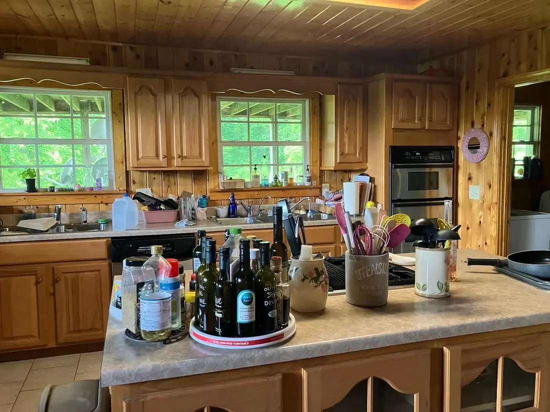 The kitchen island inside the R&D Adventures lodge